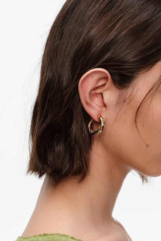 Gold enamel hoop earrings