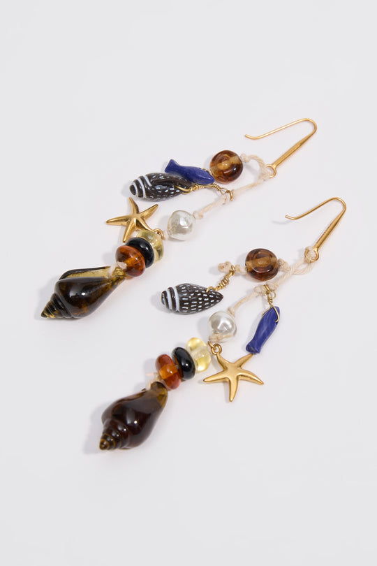 Amber starfish and seashell earrings