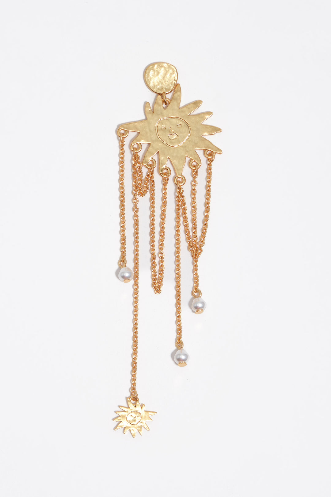 Sun earrings with brushed gold chains