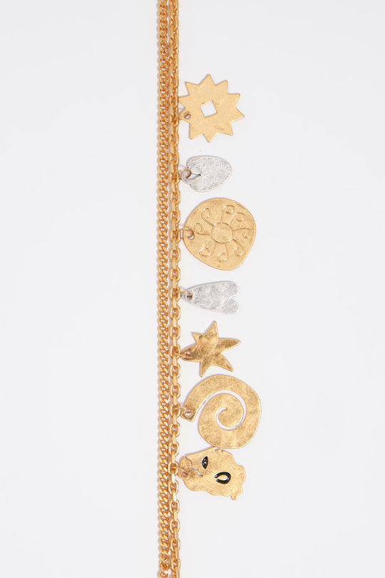 Double chain two-tone metal silhouette bracelet