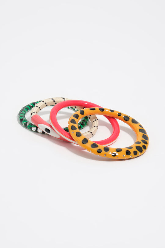 Multicolor resin texture bangle set