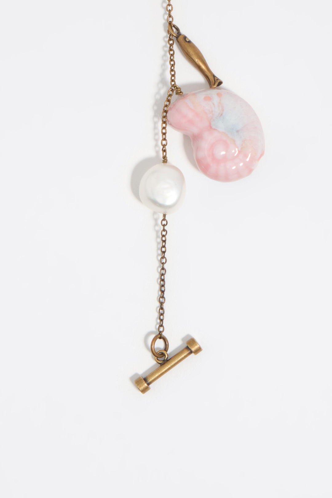 Aged gold bracelet with pearls, shells and fish