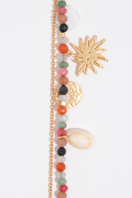 Brushed gold sun and moon double bracelet