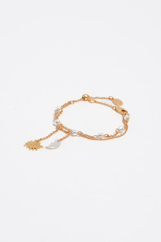 Sun and moon chain bracelet with mother-of-pearl