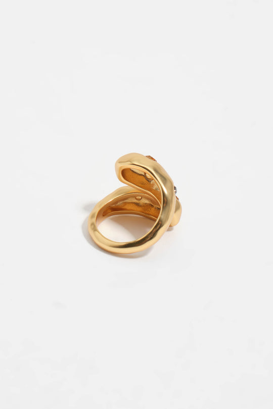 Matte gold textured criss-crossed crystals ring