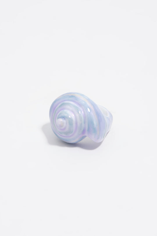 Blue enameled resin seashell ring
