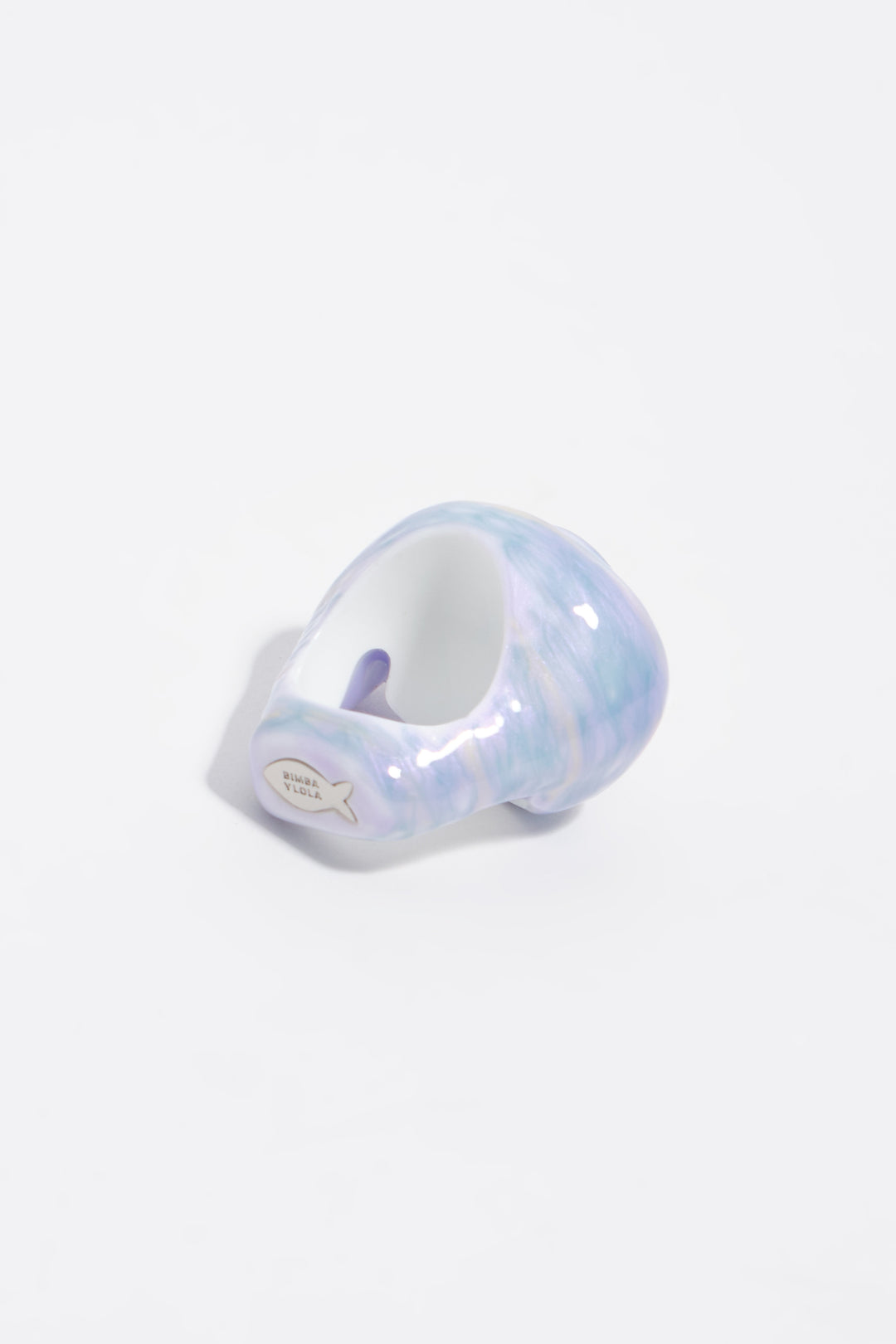 Blue enameled resin seashell ring