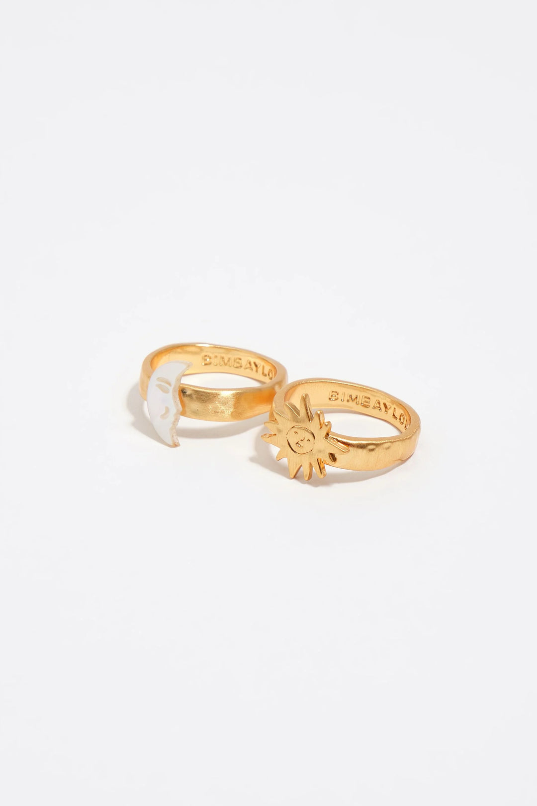 Set of 2 sun and moon rings with mother-of-pearl