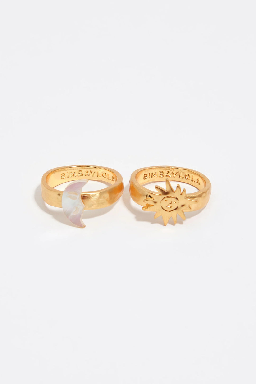 Set of 2 sun and moon rings with mother-of-pearl