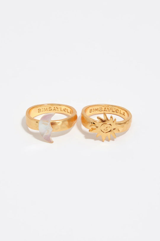 Set of 2 sun and moon rings with mother-of-pearl