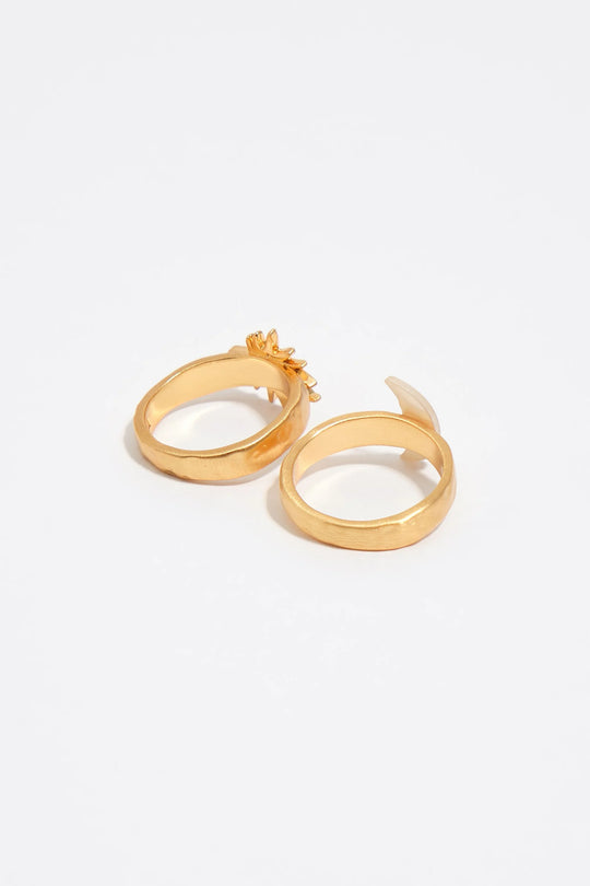 Set of 2 sun and moon rings with mother-of-pearl
