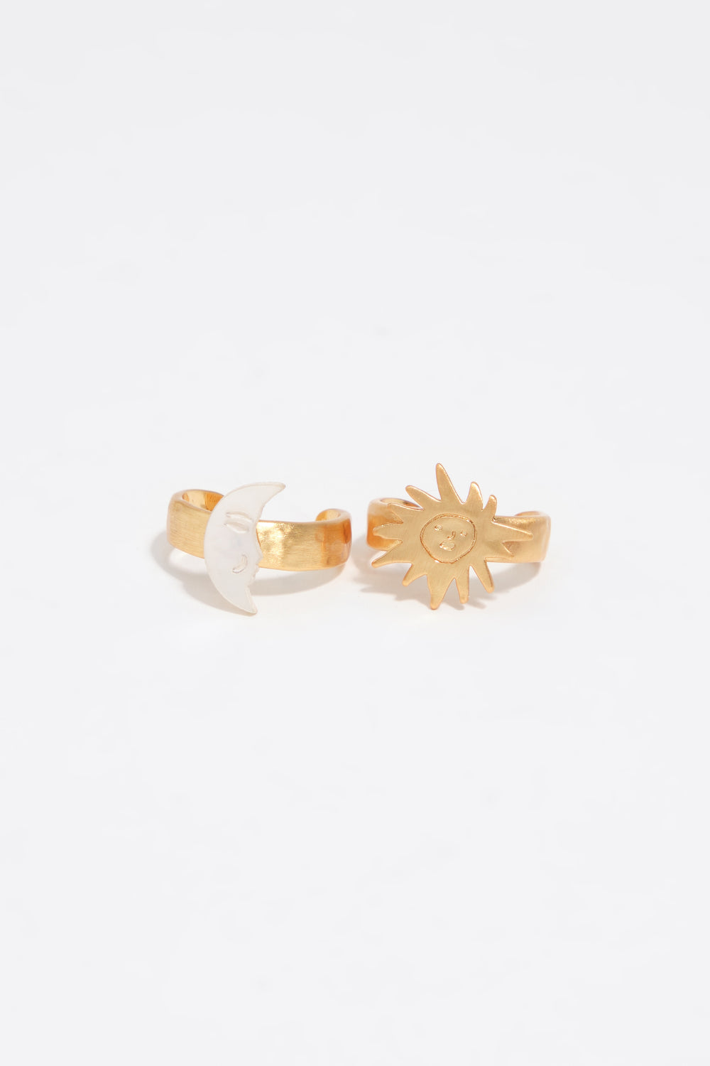 Set of 2 mini sun and moon rings with mother-of-pearl