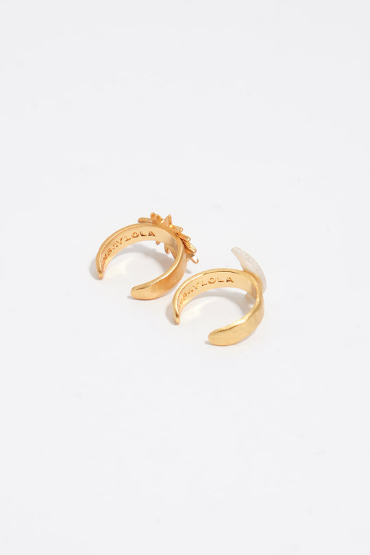 Set of 2 mini sun and moon rings with mother-of-pearl