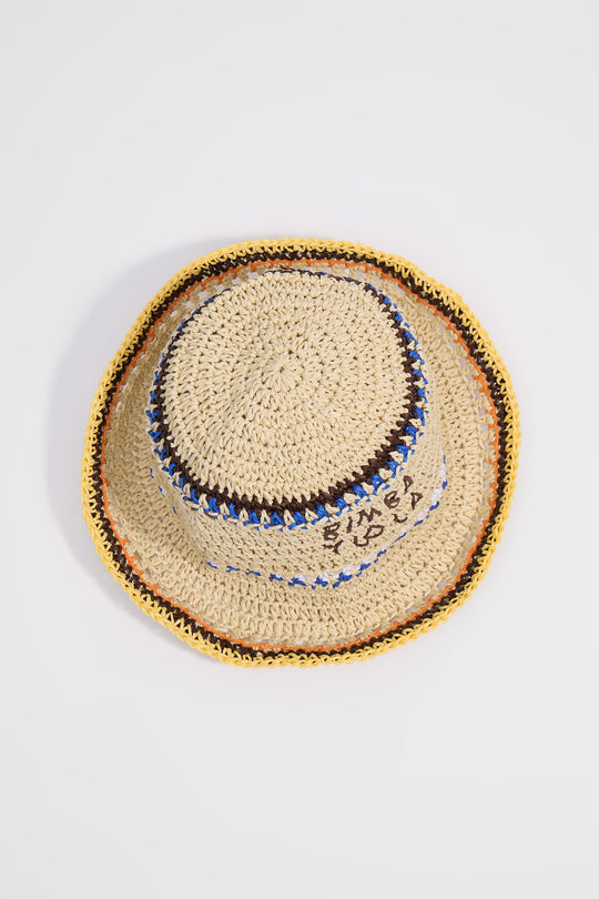 Natural and multicolor strips paper raffia hat