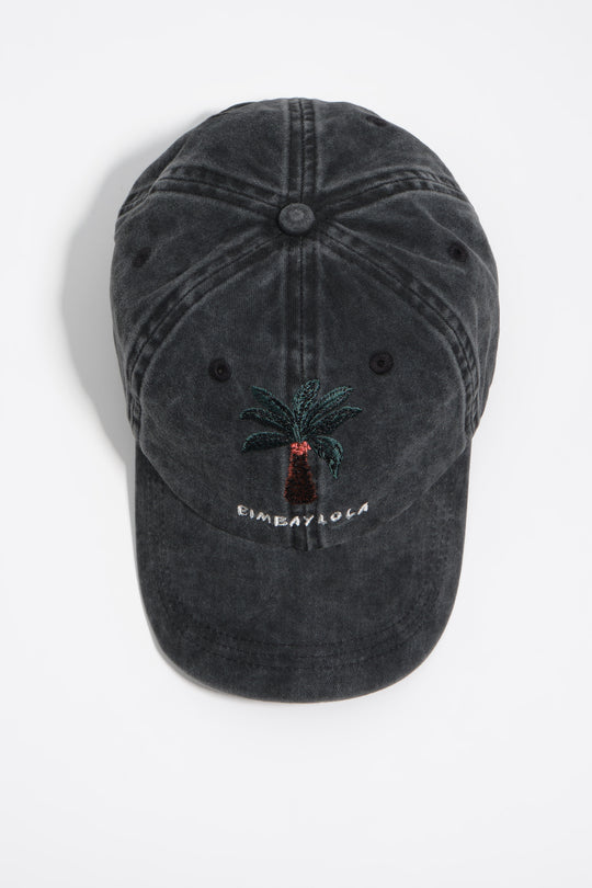 Washed black palm tree cotton cap