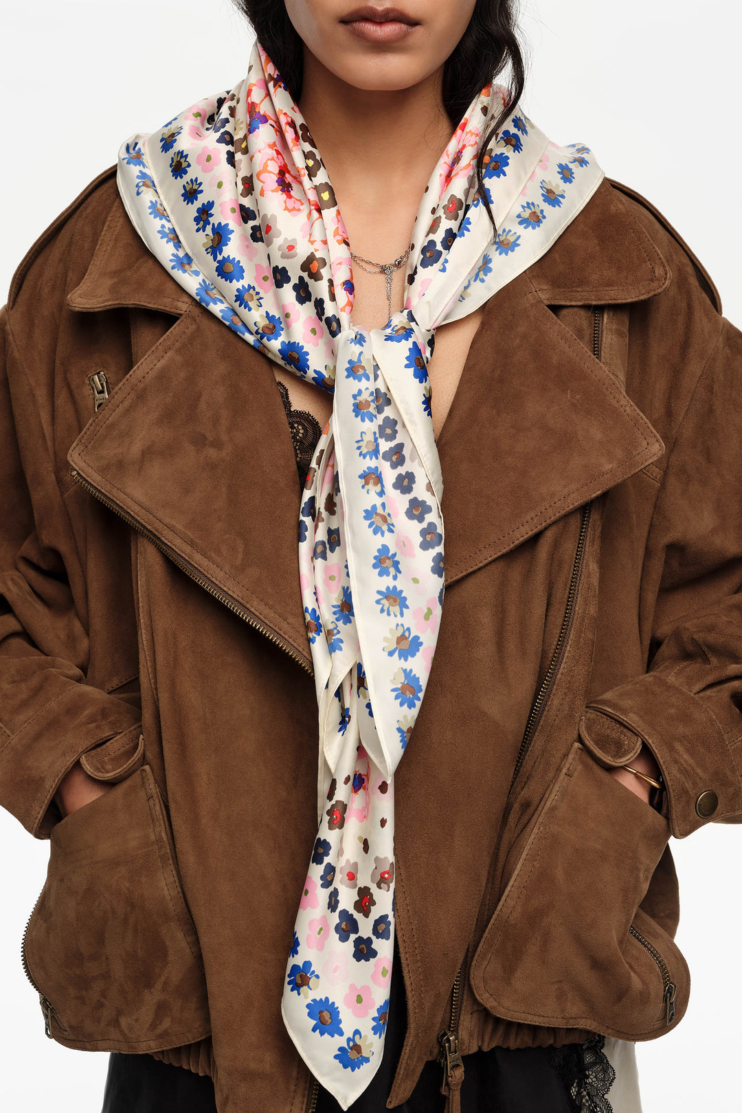 Off-white watercolor floral scarf