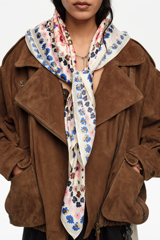 Off-white watercolor floral scarf