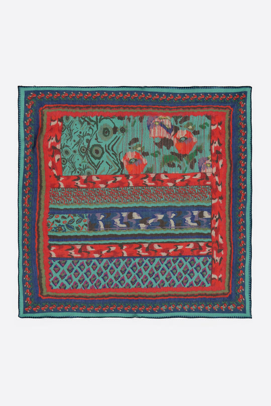 Red Ikat floral striped scarf