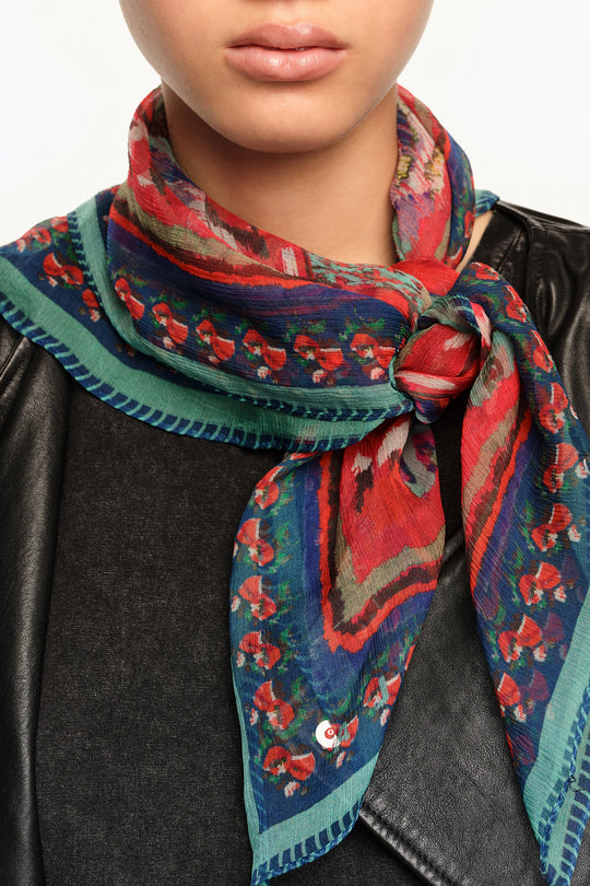 Red Ikat floral striped scarf