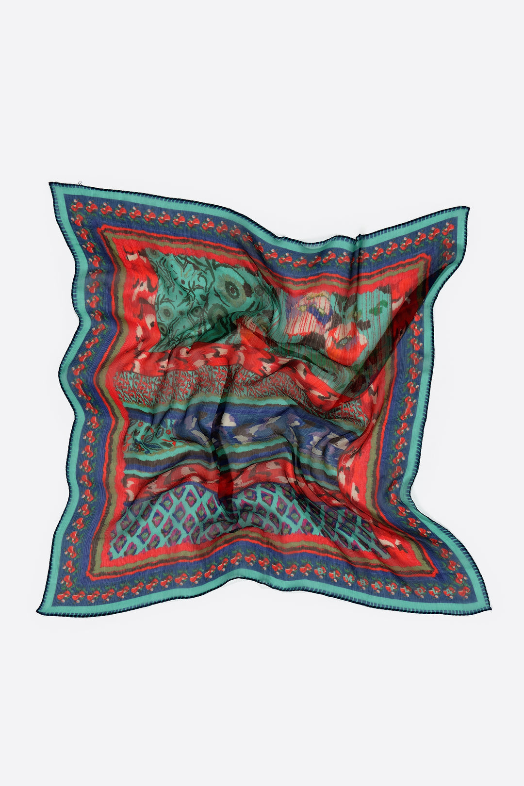 Red Ikat floral striped scarf