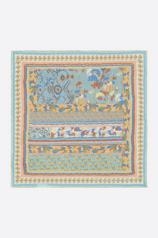 Blue Ikat floral striped scarf