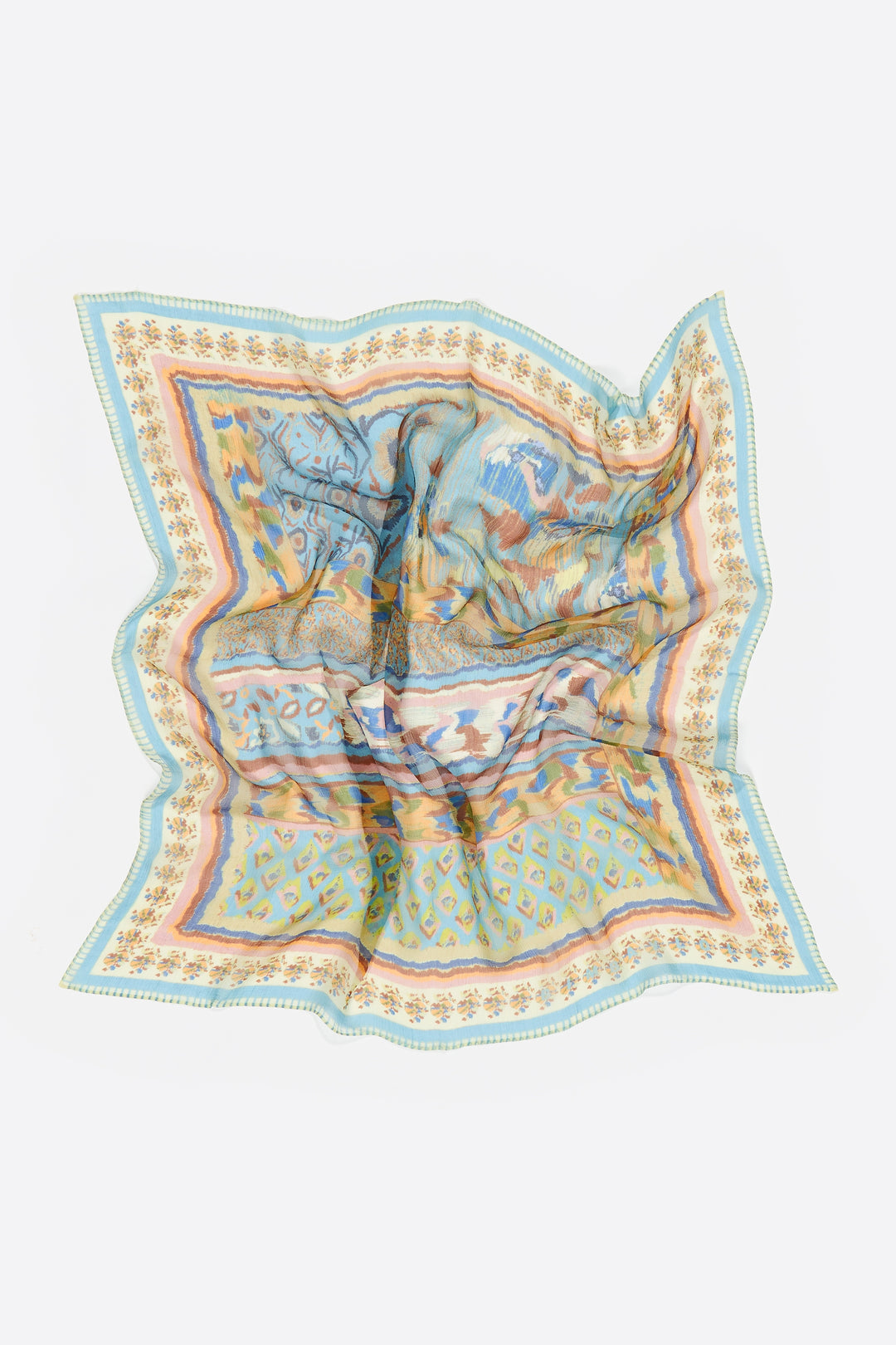 Blue Ikat floral striped scarf