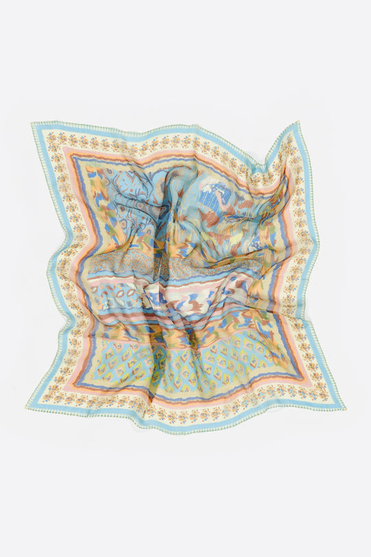 Blue Ikat floral striped scarf