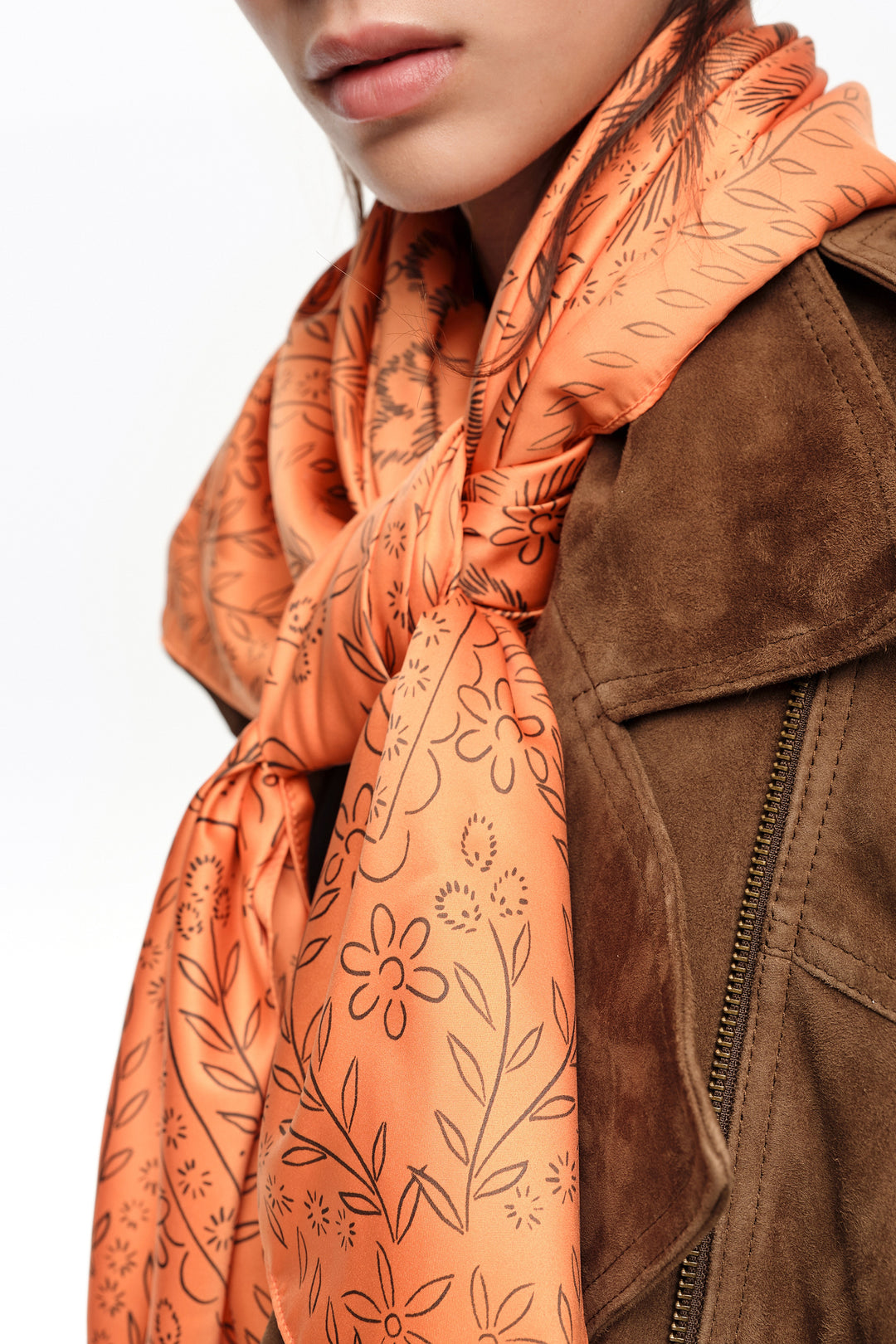 Orange brushstroke flowers scarf