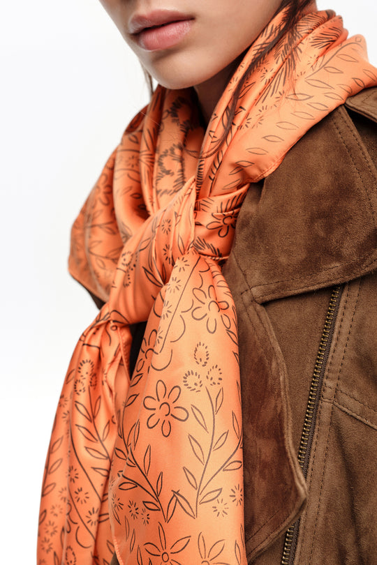 Orange brushstroke flowers scarf