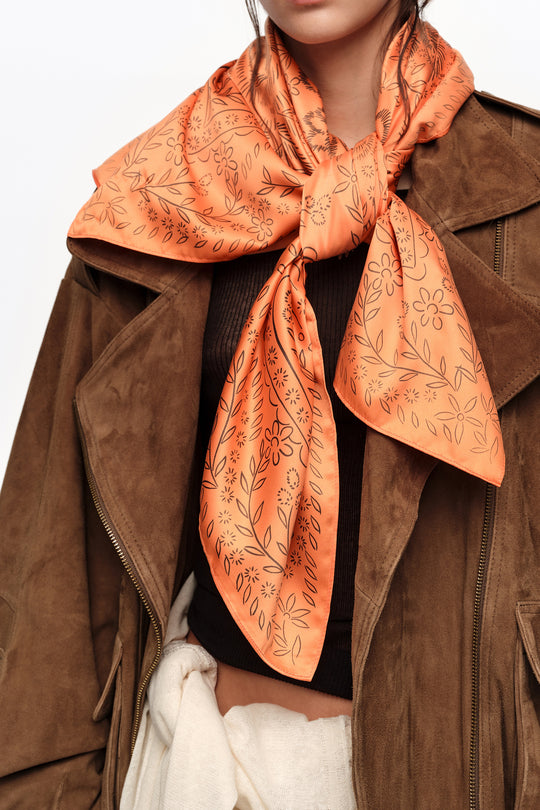 Orange brushstroke flowers scarf