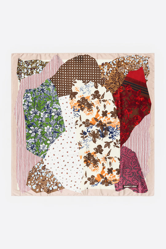 Brown collage print scarf