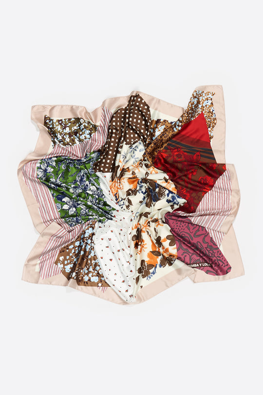 Brown collage print scarf