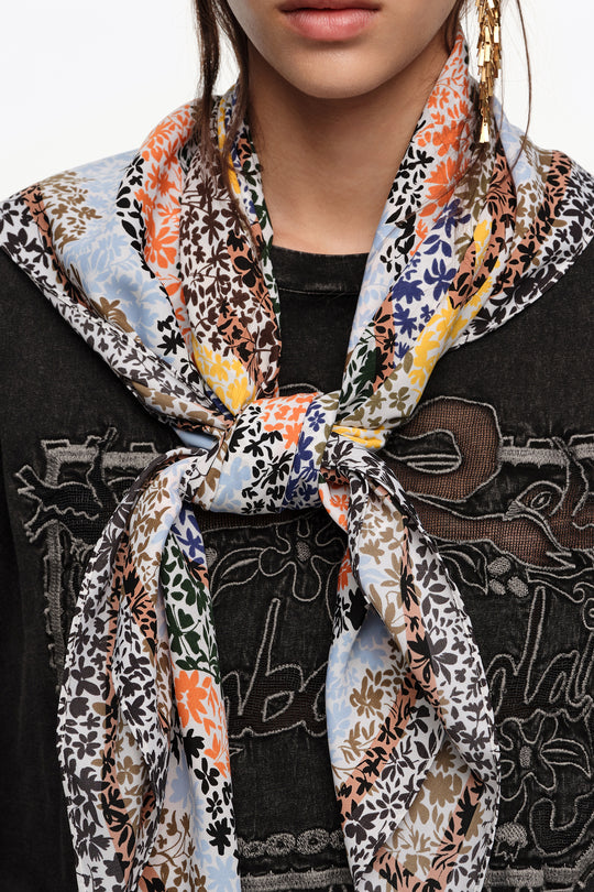 Floral scarf with white logo