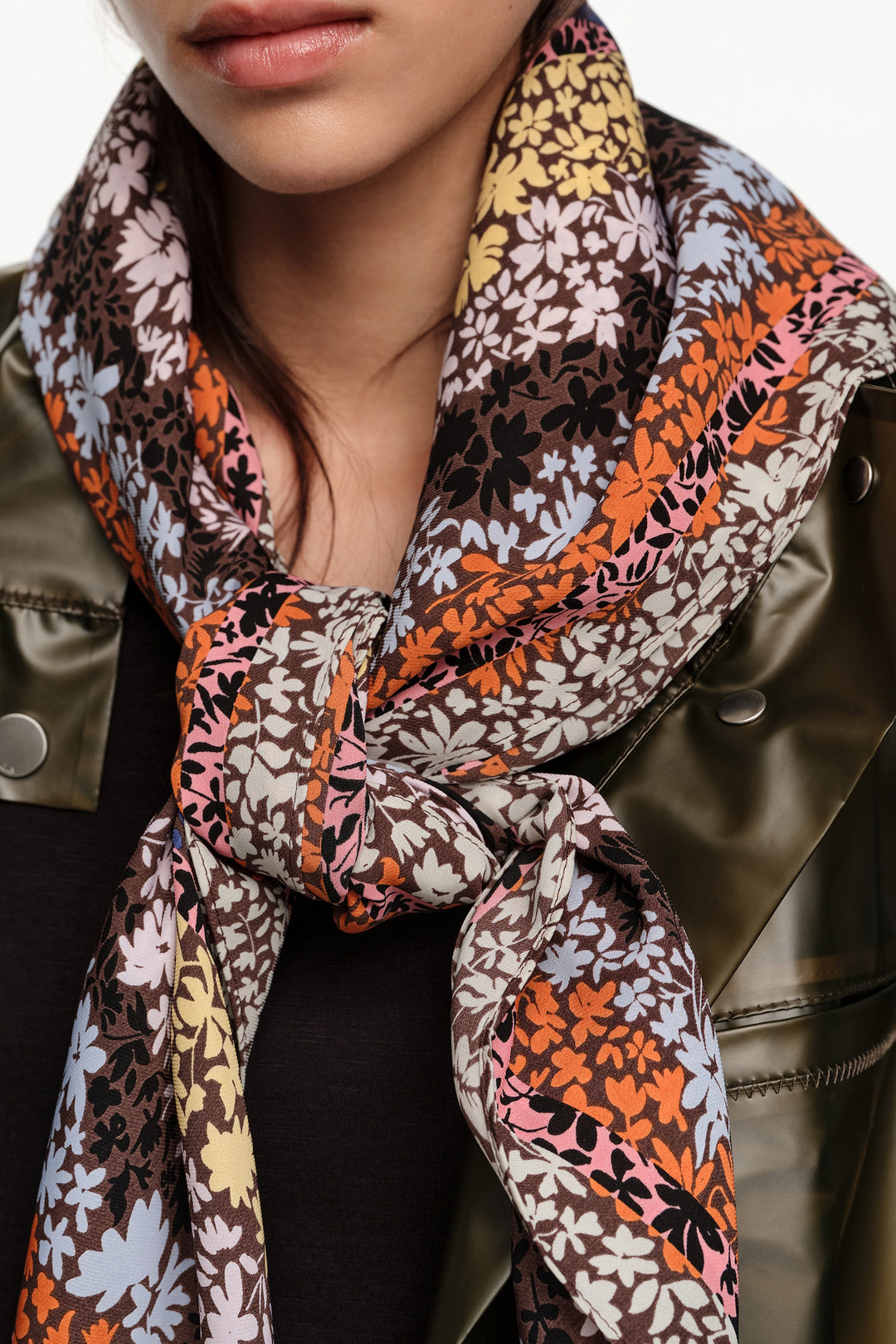 Brown flowers and logo scarf