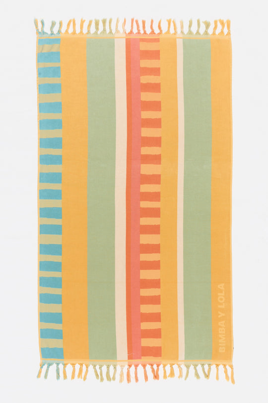 Green striped towel with horizontal and vertical pattern