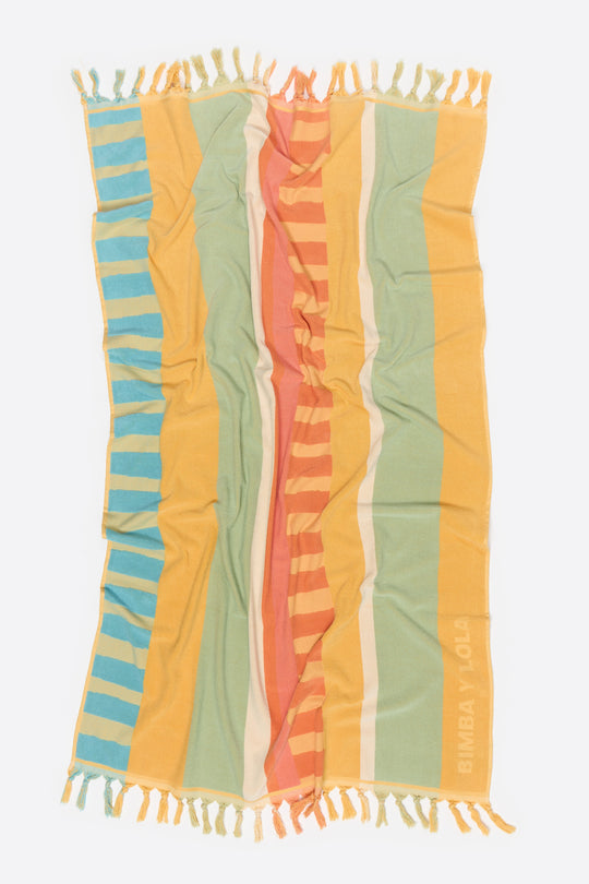 Green striped towel with horizontal and vertical pattern