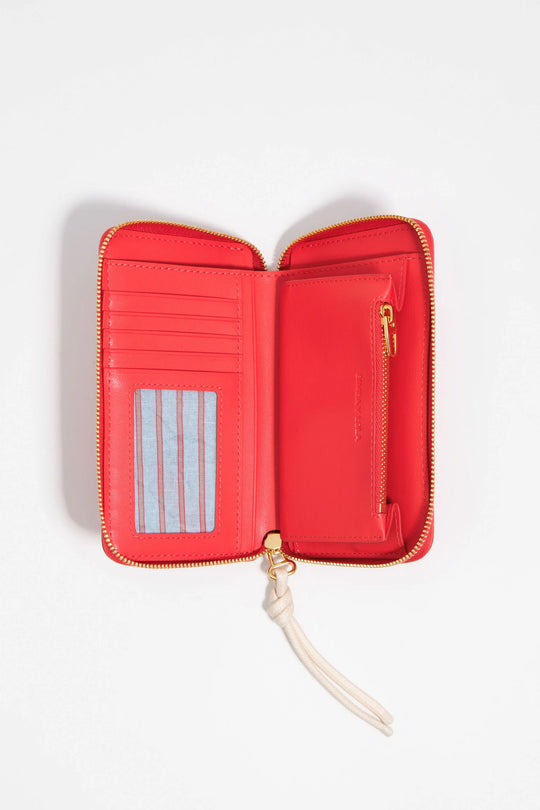 Medium bright red leather horizontal wallet