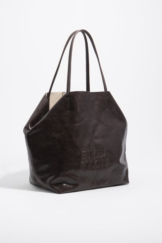 Large dark chocolate leather shopper bag