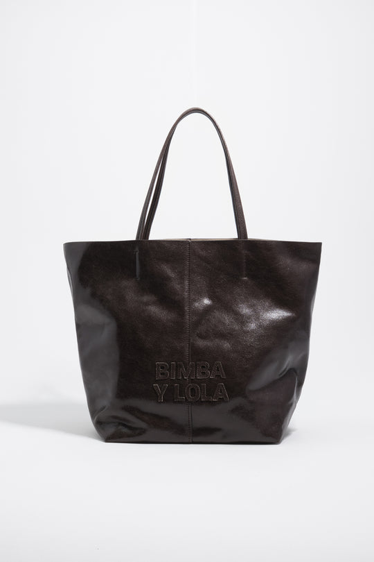 Large dark chocolate leather shopper bag