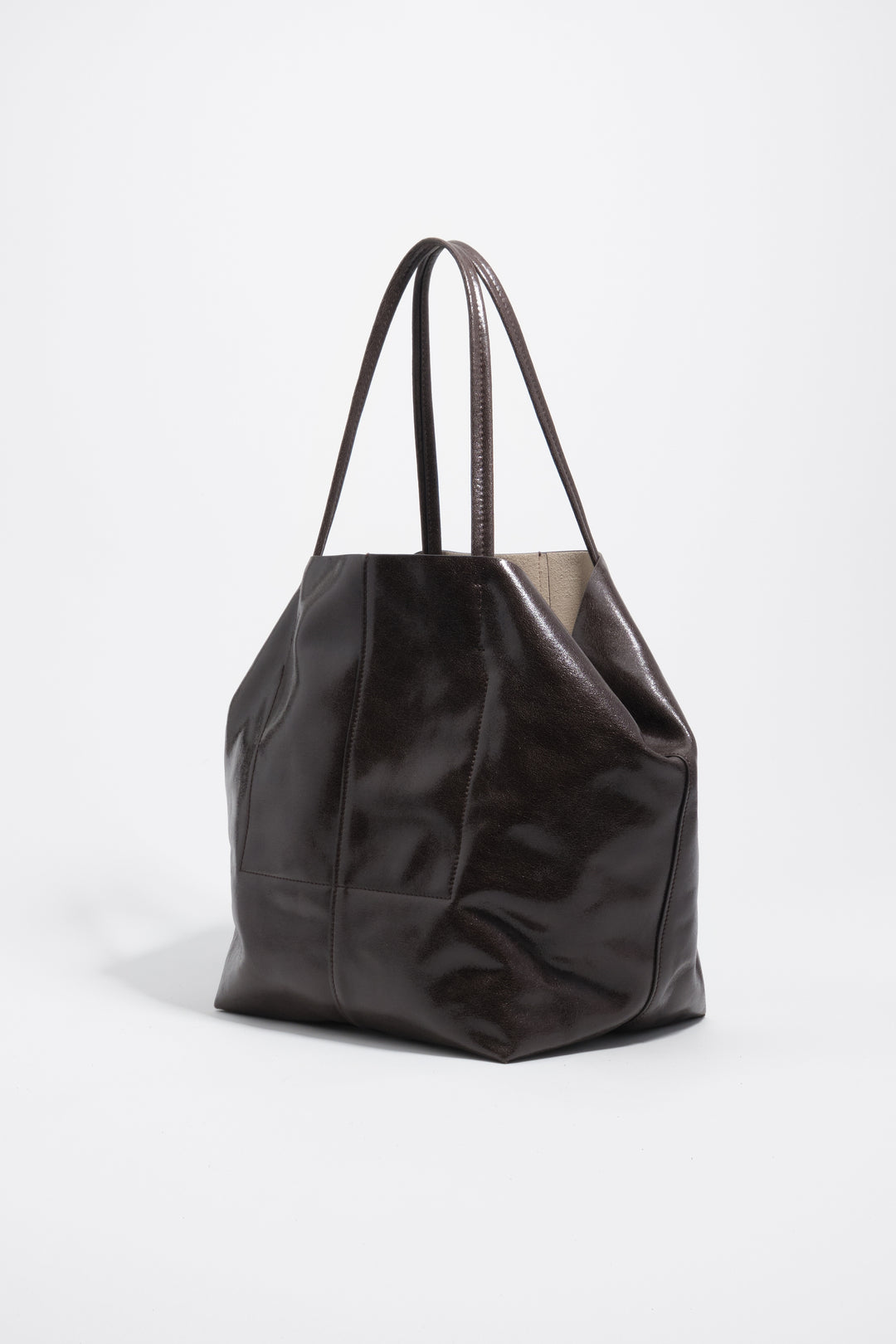 Large dark chocolate leather shopper bag