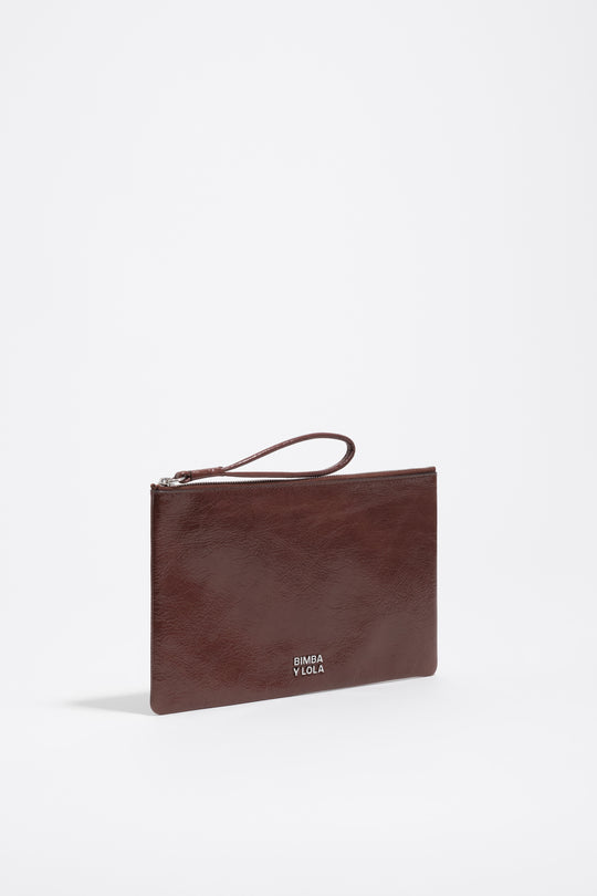 Mocha medium leather zip clutch