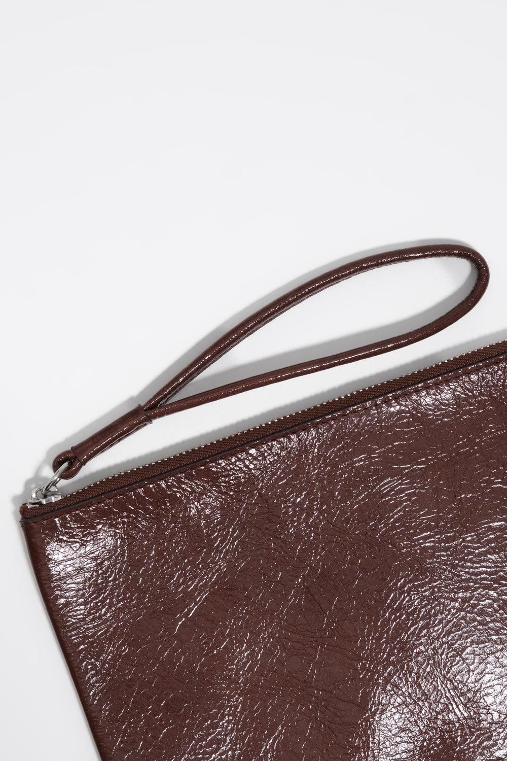Mocha medium leather zip clutch