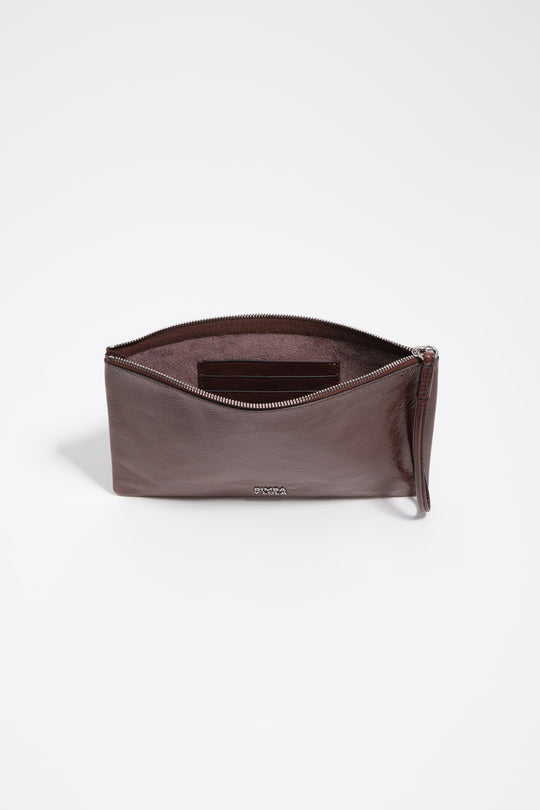 Mocha medium leather zip clutch