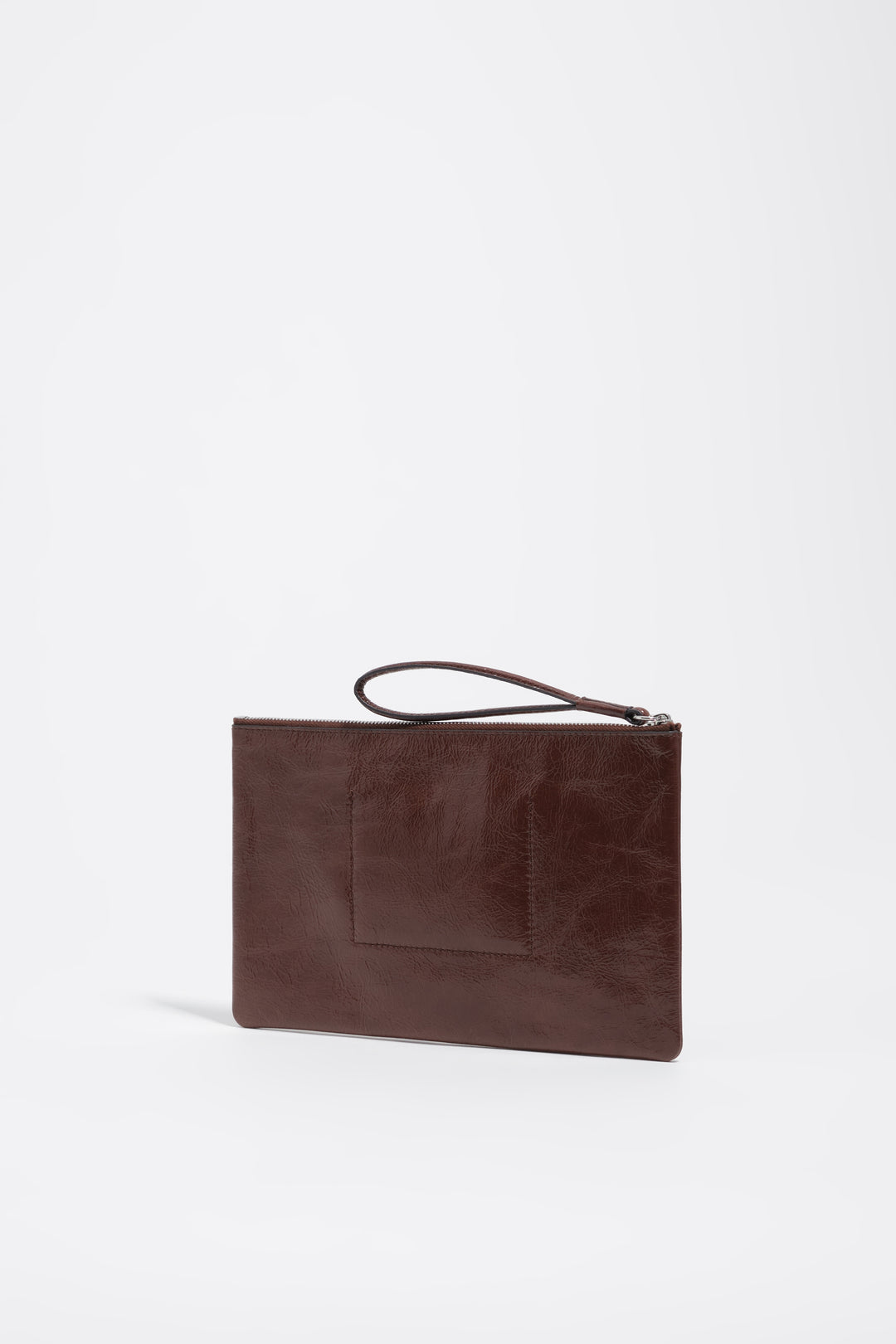 Mocha medium leather zip clutch