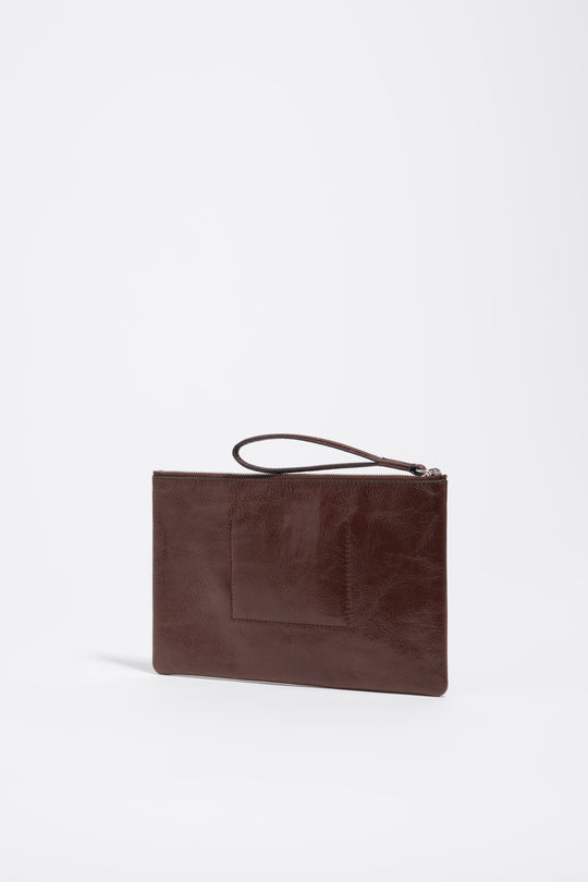 Mocha medium leather zip clutch