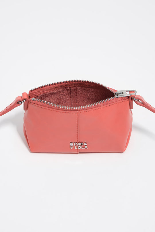 Coral micro leather crossbody bag