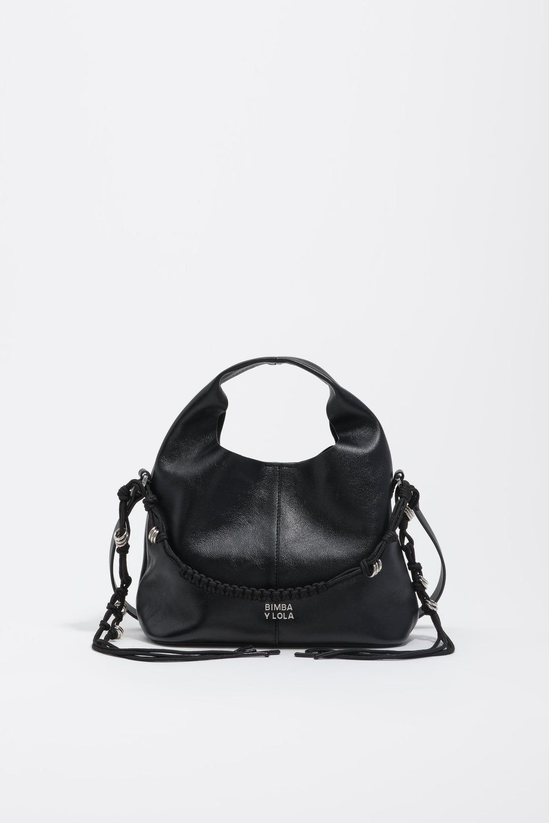 Small black leather plaited handle Paper bag