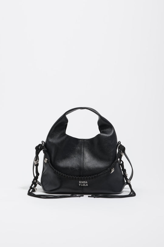 Small black leather plaited handle Paper bag