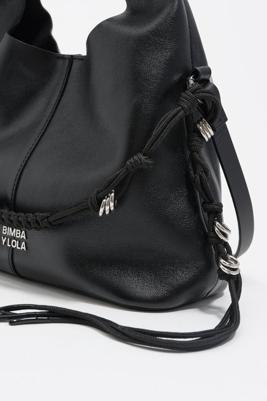 Small black leather plaited handle Paper bag