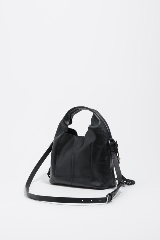 Small black leather plaited handle Paper bag